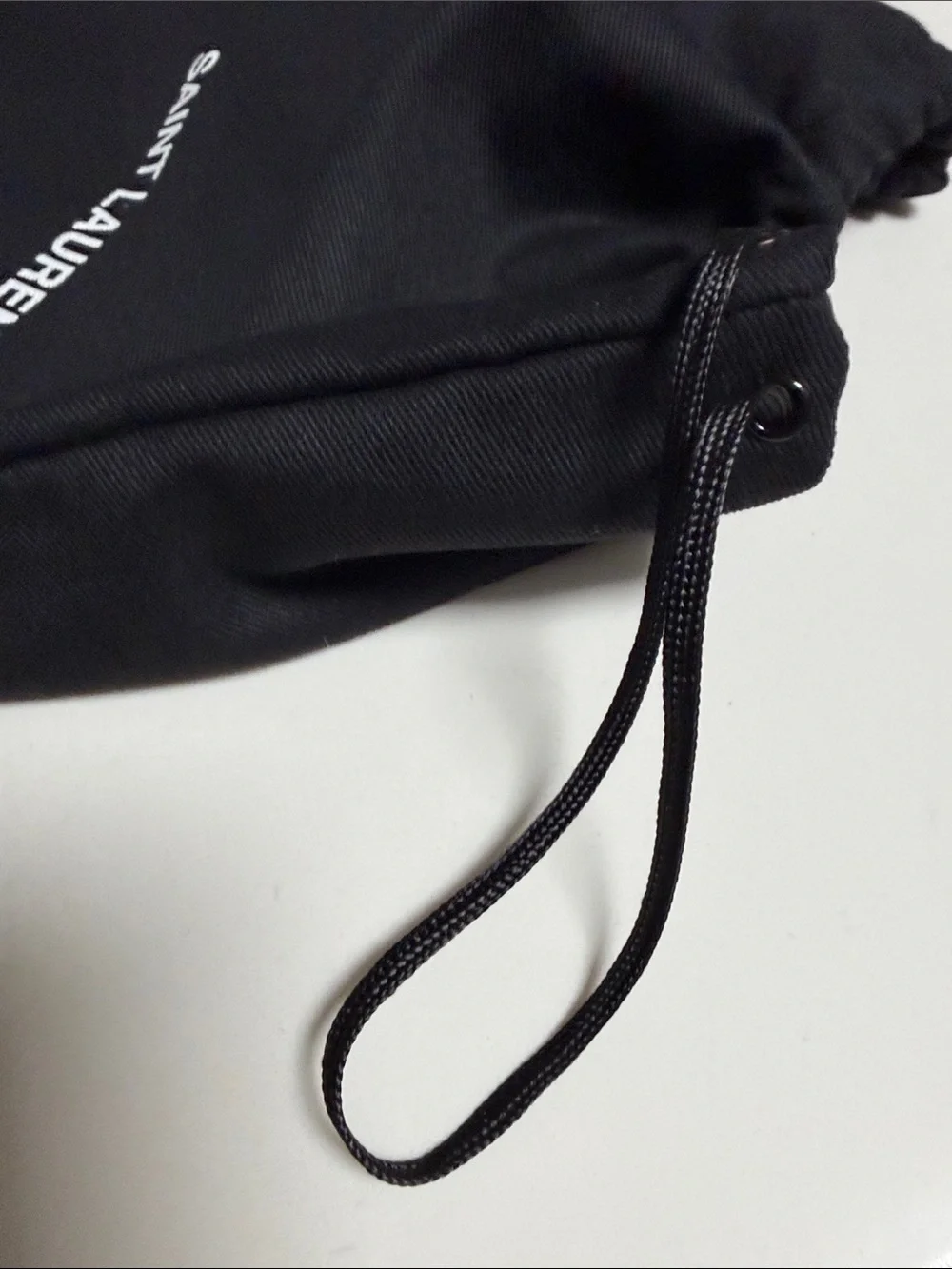 Saint Laurent Black and White Logo Drawstring Pouch